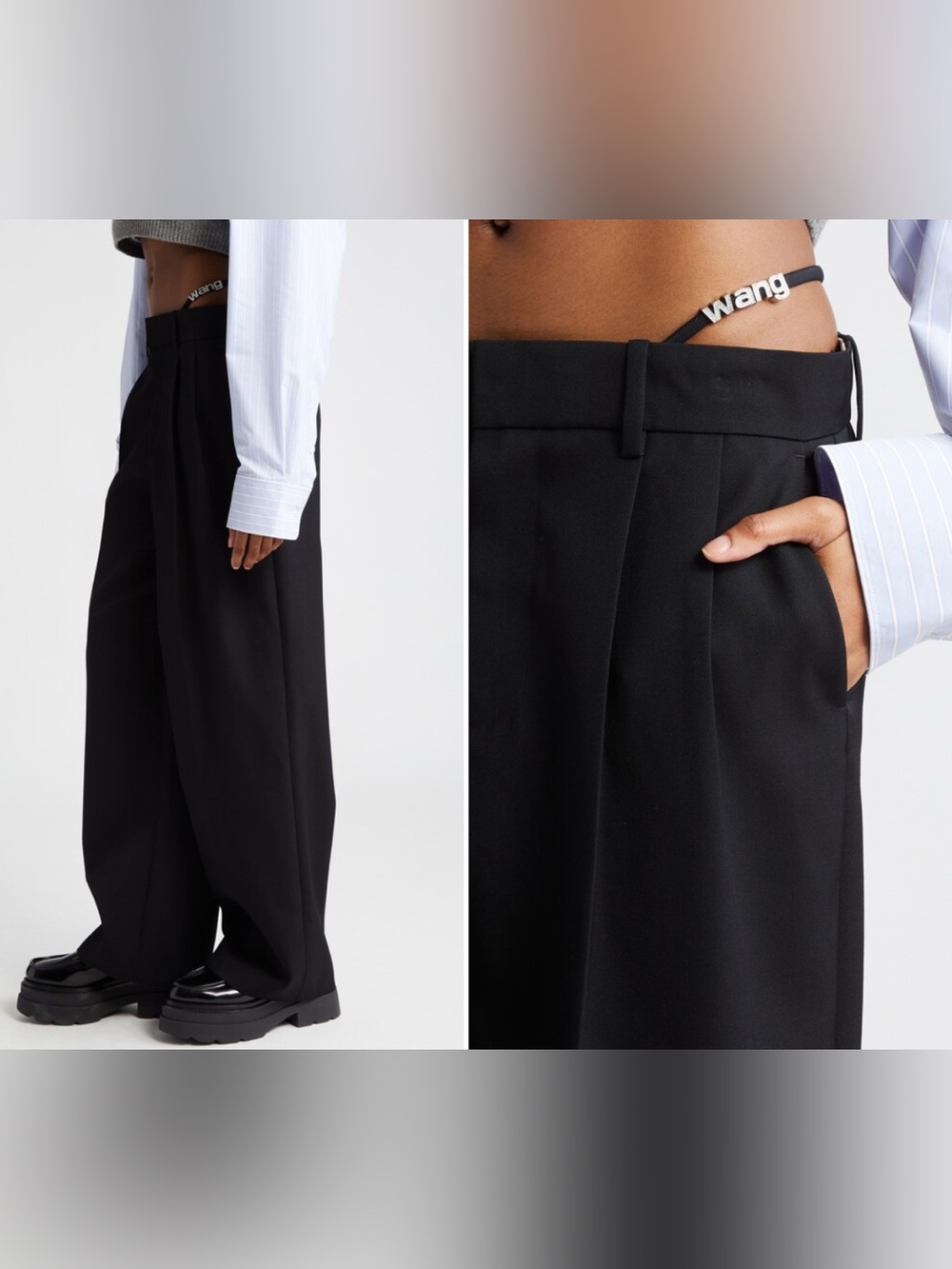 NWT Alexander Wang Low Waist GString Trouser Pants w/ Logo Crystal Trim Charms 2